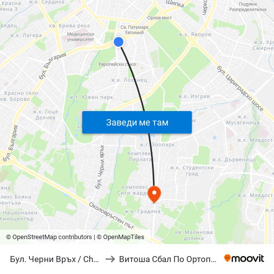 Бул. Черни Връх / Cherni Vrah Blvd. (0398) to Витоша Сбал По Ортопедия И Травматология map