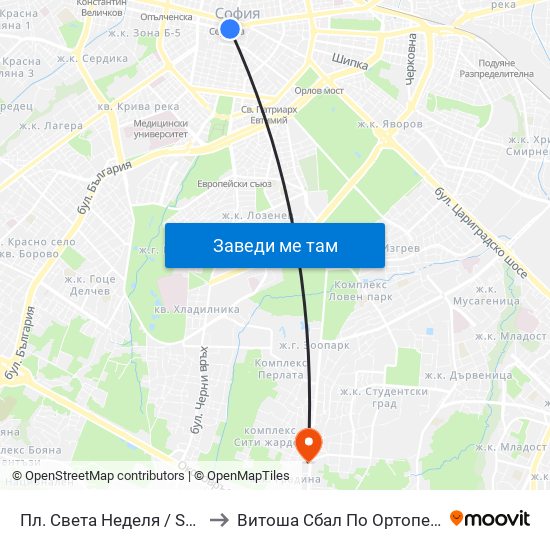 Пл. Света Неделя / St. Nedelya Sq. (1308) to Витоша Сбал По Ортопедия И Травматология map