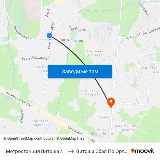 Метростанция Витоша / Vitosha Metro Station (2756) to Витоша Сбал По Ортопедия И Травматология map