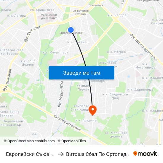 Европейски Съюз / European Union to Витоша Сбал По Ортопедия И Травматология map
