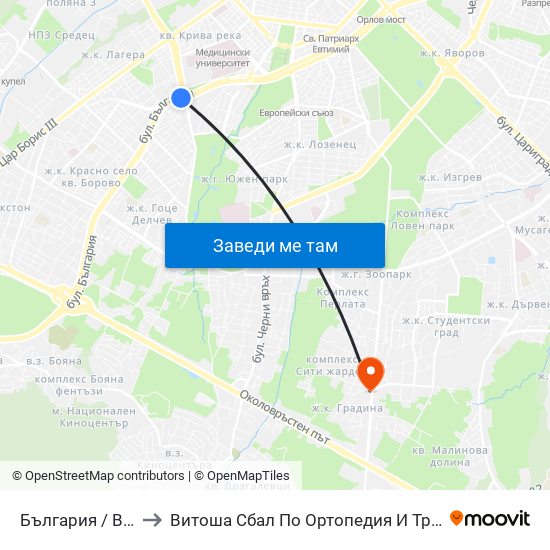България / Bulgaria to Витоша Сбал По Ортопедия И Травматология map