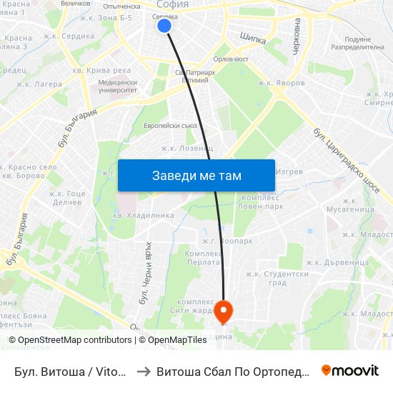 Бул. Витоша / Vitosha Blvd. (2825) to Витоша Сбал По Ортопедия И Травматология map