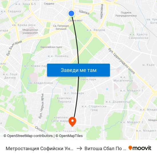 Метростанция Софийски Университет / Sofia University Metro Station (2827) to Витоша Сбал По Ортопедия И Травматология map