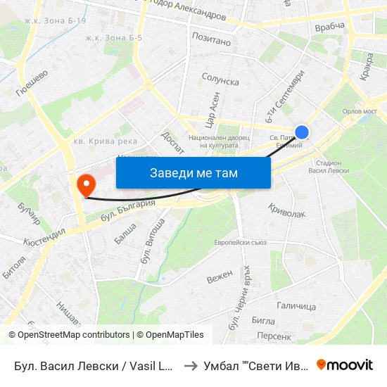 Бул. Васил Левски / Vasil Levski Blvd. (0300) to Умбал ""Свети Иван Рилски"" map