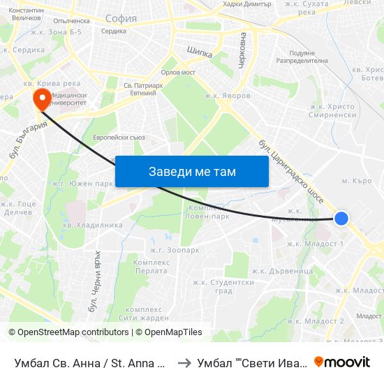 Умбал Св. Анна / St. Anna Hospital (1194) to Умбал ""Свети Иван Рилски"" map