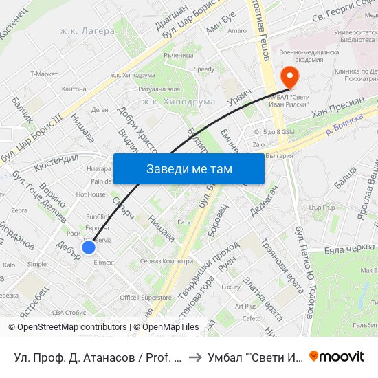 Ул. Проф. Д. Атанасов / Prof. D. Atanasov St. (2134) to Умбал ""Свети Иван Рилски"" map