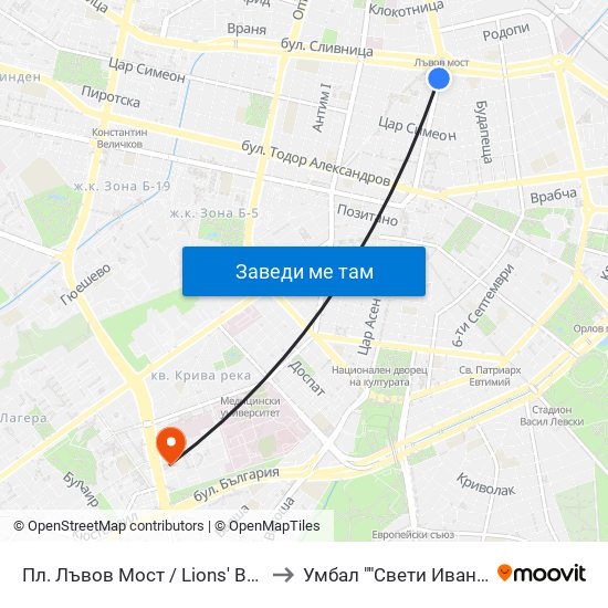 Пл. Лъвов Мост / Lions' Bridge (1276) to Умбал ""Свети Иван Рилски"" map