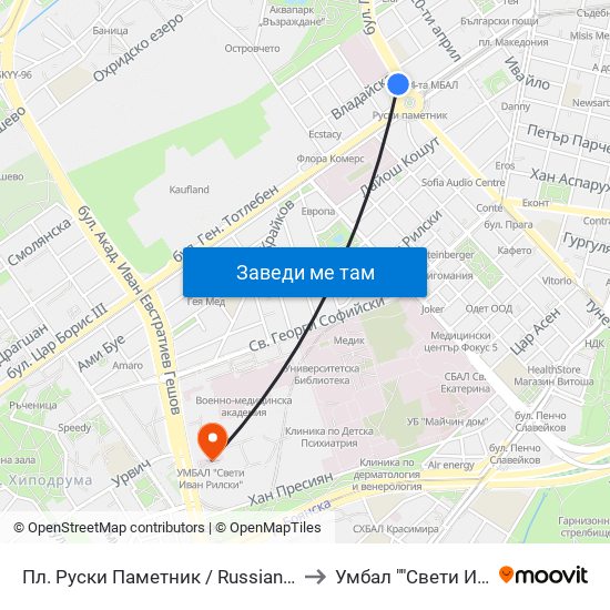 Пл. Руски Паметник / Russian Monument Sq. (1295) to Умбал ""Свети Иван Рилски"" map