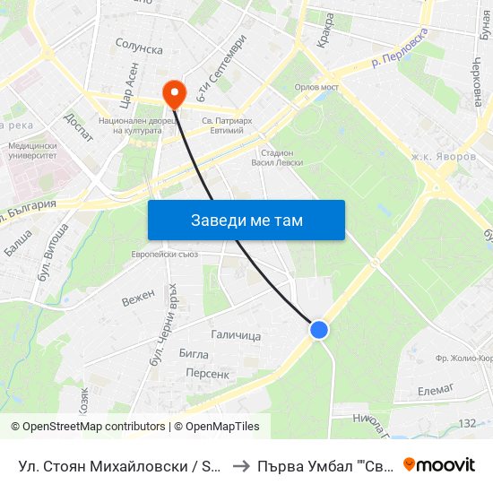 Ул. Стоян Михайловски / Stoyan Mihaylovski St. (2692) to Първа Умбал ""Св. Йоан Кръстител"" map