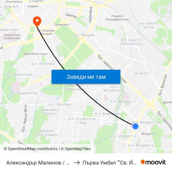 Александър Малинов / Aleksandar Malinov to Първа Умбал ""Св. Йоан Кръстител"" map