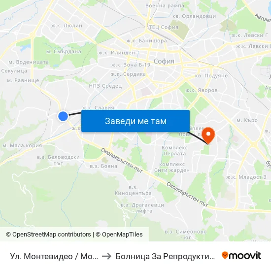 Ул. Монтевидео / Montevideo St. (2050) to Болница За Репродуктивна Медицина София map