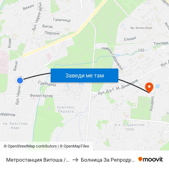 Метростанция Витоша / Vitosha Metro Station (2654) to Болница За Репродуктивна Медицина София map
