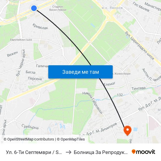 Ул. 6-Ти Септември / Shesti Septemvri St. (1808) to Болница За Репродуктивна Медицина София map