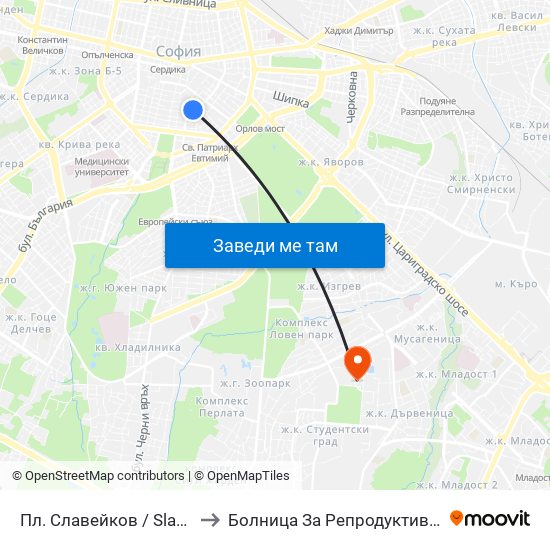 Пл. Славейков / Slaveykov Sq. (1908) to Болница За Репродуктивна Медицина София map