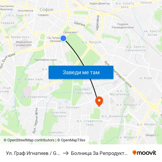 Ⓜ️ Ул. Граф Игнатиев / Graf Ignatiev St. (1913) to Болница За Репродуктивна Медицина София map