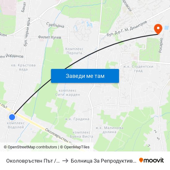 Околовръстен Път / Ring Road (1177) to Болница За Репродуктивна Медицина София map