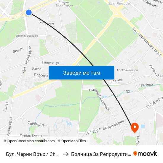 Бул. Черни Връх / Cherni Vrah Blvd. (0398) to Болница За Репродуктивна Медицина София map