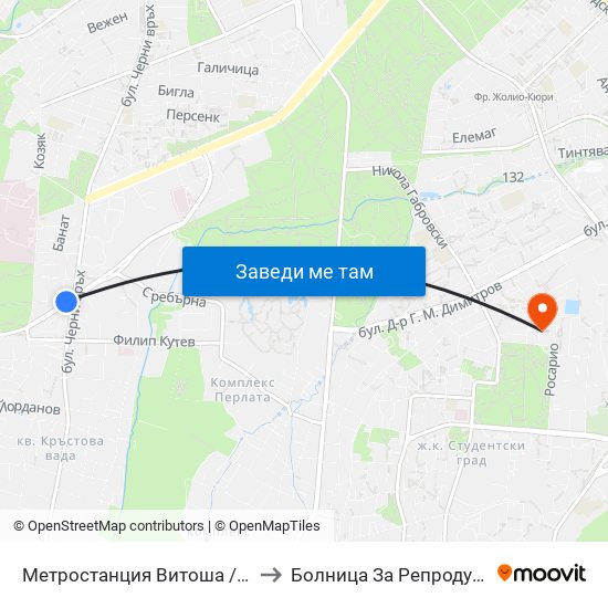 Метростанция Витоша / Vitosha Metro Station (2755) to Болница За Репродуктивна Медицина София map