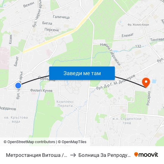 Метростанция Витоша / Vitosha Metro Station (2756) to Болница За Репродуктивна Медицина София map