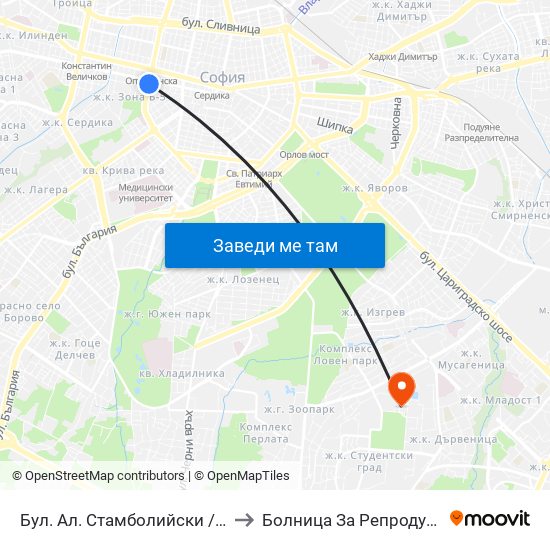 Бул. Ал. Стамболийски / Al. Stamboliyski Blvd. (0283) to Болница За Репродуктивна Медицина София map