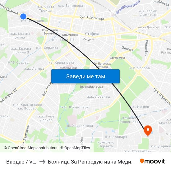 Вардар / Vardar to Болница За Репродуктивна Медицина София map