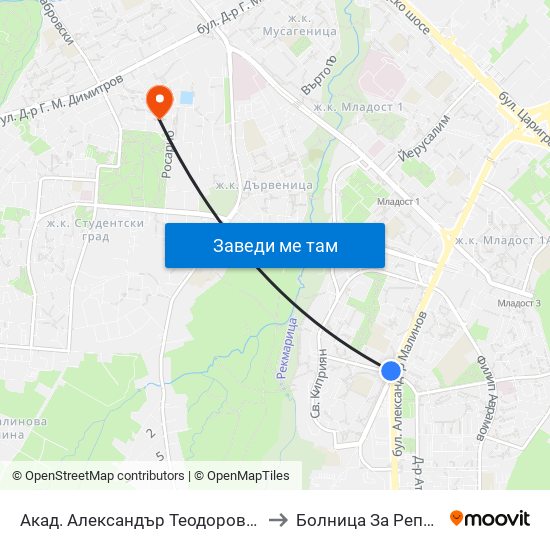 Акад. Александър Теодоров - Балан / Akademik Aleksandar Teodorov - Balan to Болница За Репродуктивна Медицина София map