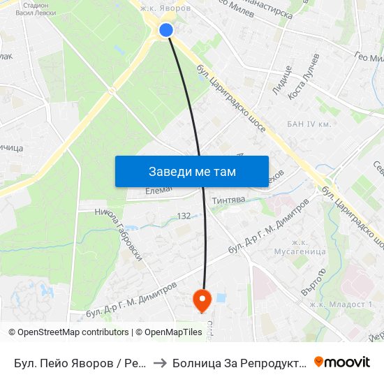 Бул. Пейо Яворов / Peyo Yavorov Blvd. (0073) to Болница За Репродуктивна Медицина София map