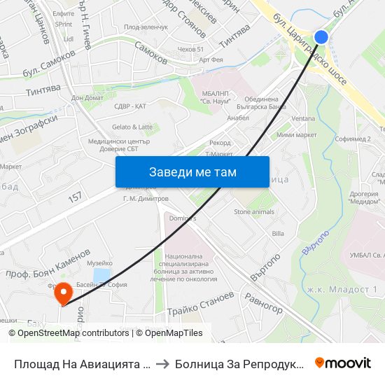 Площад На Авиацията / Aviation Square (1258) to Болница За Репродуктивна Медицина София map