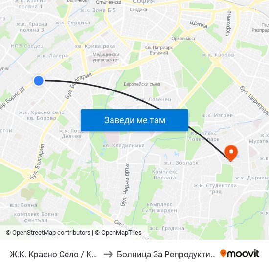 Ж.К. Красно Село / Krasno Selo Qr. (0637) to Болница За Репродуктивна Медицина София map