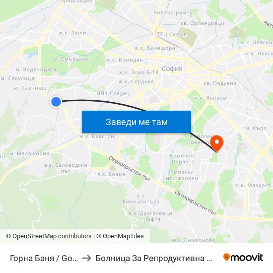 Горна Баня / Gorna Banya to Болница За Репродуктивна Медицина София map