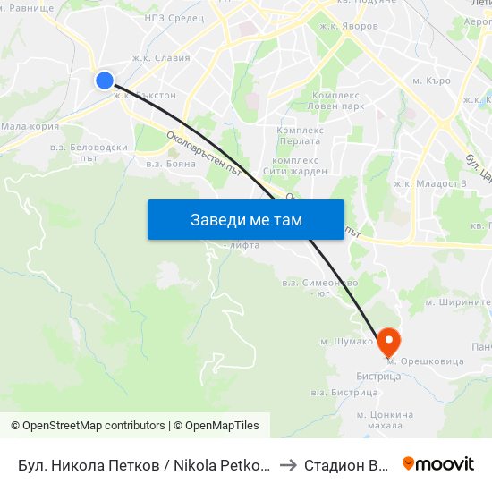 Бул. Никола Петков / Nikola Petkov Blvd. (0347) to Стадион Витоша map
