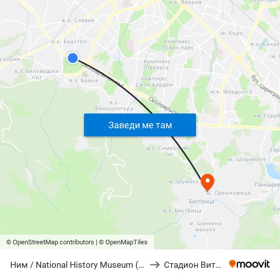 Ним / National History Museum (1464) to Стадион Витоша map
