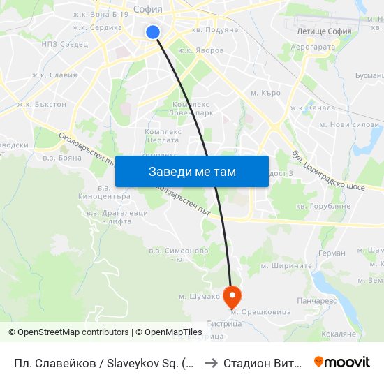 Пл. Славейков / Slaveykov Sq. (1908) to Стадион Витоша map