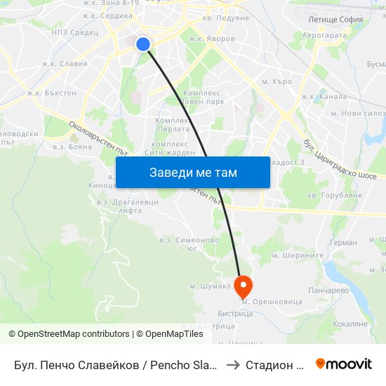 Бул. Пенчо Славейков / Pencho Slaveykov Blvd. (0356) to Стадион Витоша map