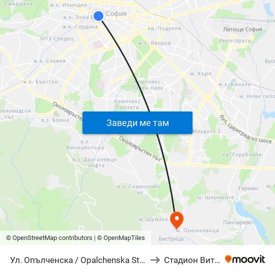 Ул. Опълченска / Opalchenska St. (2085) to Стадион Витоша map