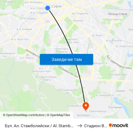 Бул. Ал. Стамболийски / Al. Stamboliyski Blvd. (0283) to Стадион Витоша map