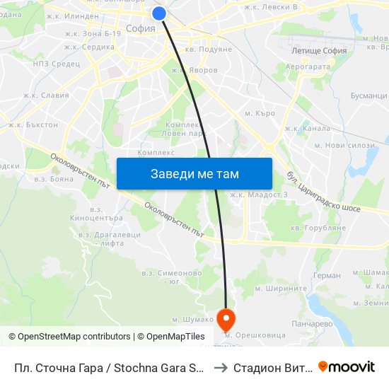 Пл. Сточна Гара / Stochna Gara Sq. (1311) to Стадион Витоша map
