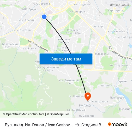 Бул. Акад. Ив. Гешов / Ivan Geshov Blvd. (2804) to Стадион Витоша map