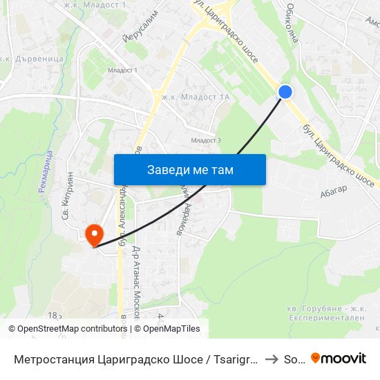 Метростанция Цариградско Шосе / Tsarigradsko Shosse Metro Station (1016) to Softuni map