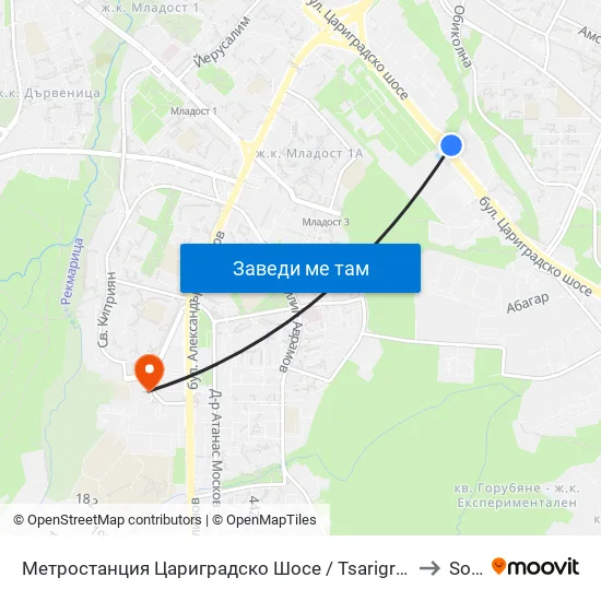Ⓜ️ Метростанция Цариградско Шосе / Tsarigradsko Shosse Metro Station (1016) to Softuni map
