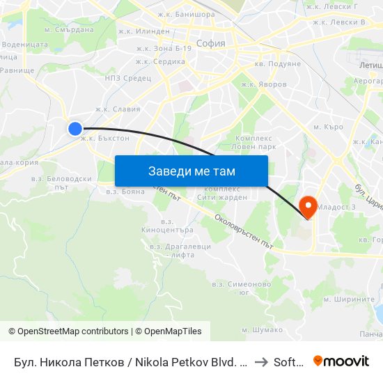 Бул. Никола Петков / Nikola Petkov Blvd. (0350) to Softuni map