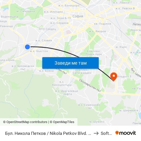 Бул. Никола Петков / Nikola Petkov Blvd. (0347) to Softuni map
