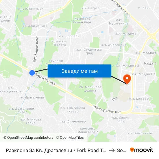 Разклона За Кв. Драгалевци / Fork Road To Dragalevtsi Qr. (1457) to Softuni map