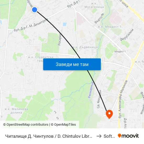 📚 Читалище Д. Чинтулов / D. Chintulov Library (2365) to Softuni map