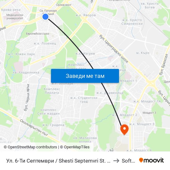 Ул. 6-Ти Септември / Shesti Septemvri St. (1807) to Softuni map