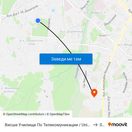 Висше Училище По Телекомуникации / University Of Telecommunications And Post (1397) to Softuni map