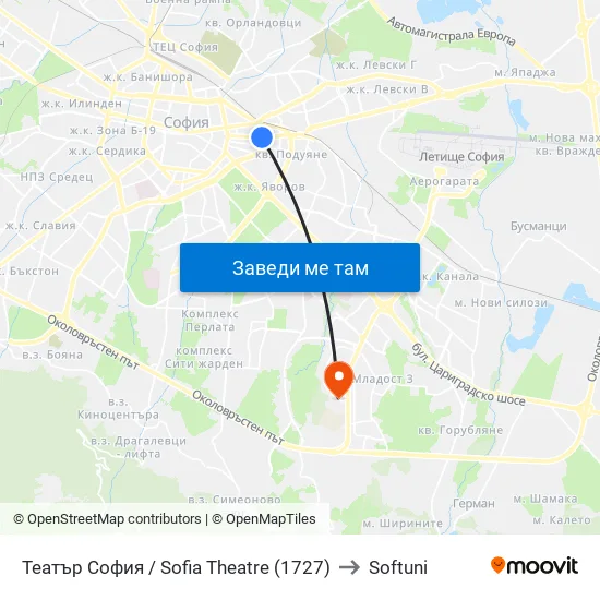 Ⓜ️ Театър София / Sofia Theatre (1727) to Softuni map
