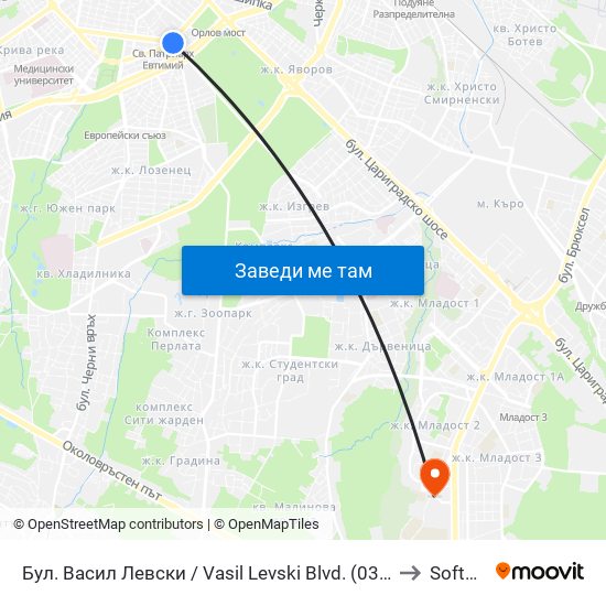 Бул. Васил Левски / Vasil Levski Blvd. (0300) to Softuni map