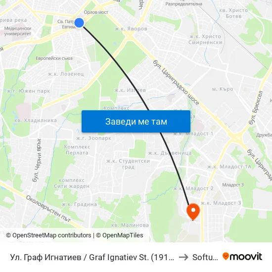 Ⓜ️🎓🏟️ Ул. Граф Игнатиев / Graf Ignatiev St. (1914) to Softuni map