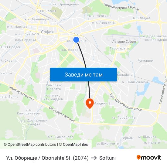 Ул. Оборище / Oborishte St. (2074) to Softuni map